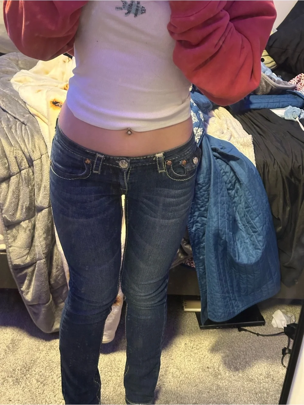 True Religion Skinny Dark Blue Jeans with Contrast Stitching - Picture 2 of 6